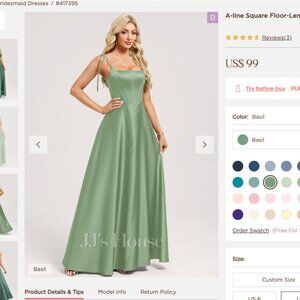 JJ's House Satin Corset Bridesmaid Dress in Basil NWT